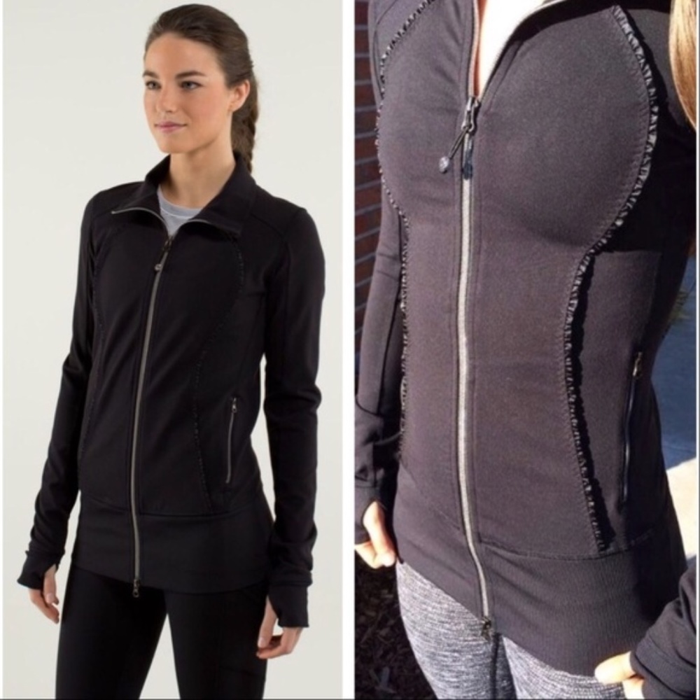 LULULEMON BLACK RUFFLE LONG TRACK JACKET 10
